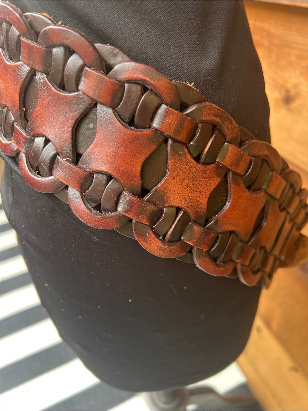 Wide Brown Leather Waist Belt with Antique Buckle - Picture 3 of 6